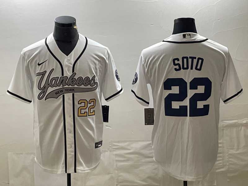 Mens New York Yankees #22 Juan Soto Number White With Patch Cool Base Stitched Baseball Jersey->new york yankees->MLB Jersey